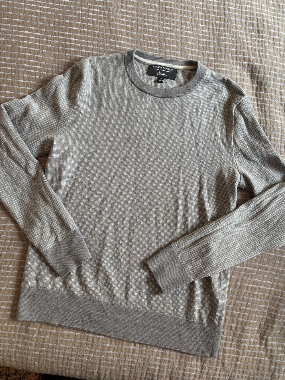 Banana Republic Mens Small Merino Birdseye Sweater Grey Italian Yarn Baruffa